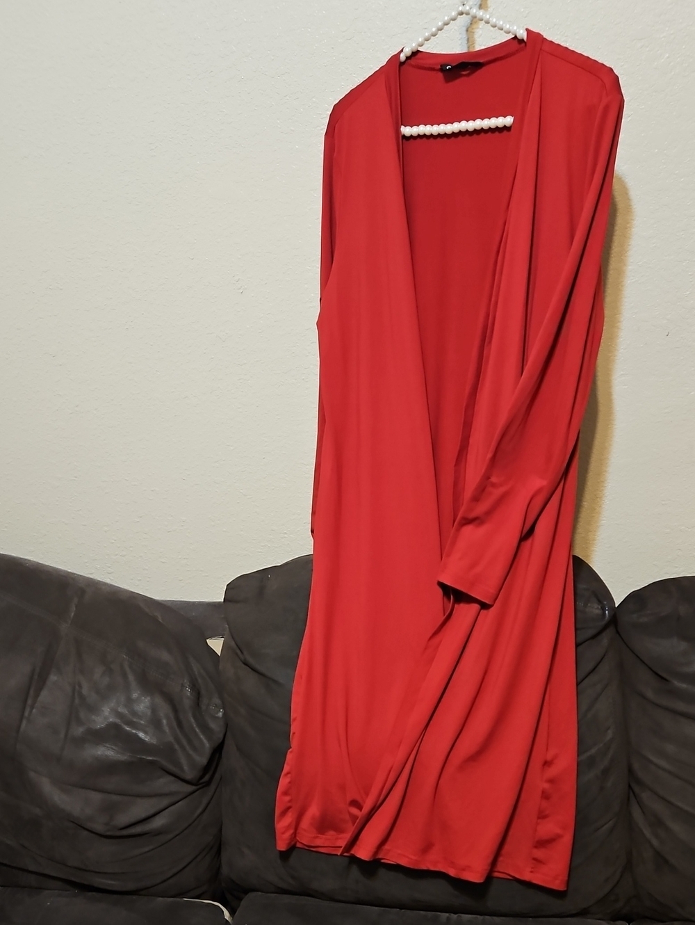 Women’s Long Open-Front Red Cardigan Jacket